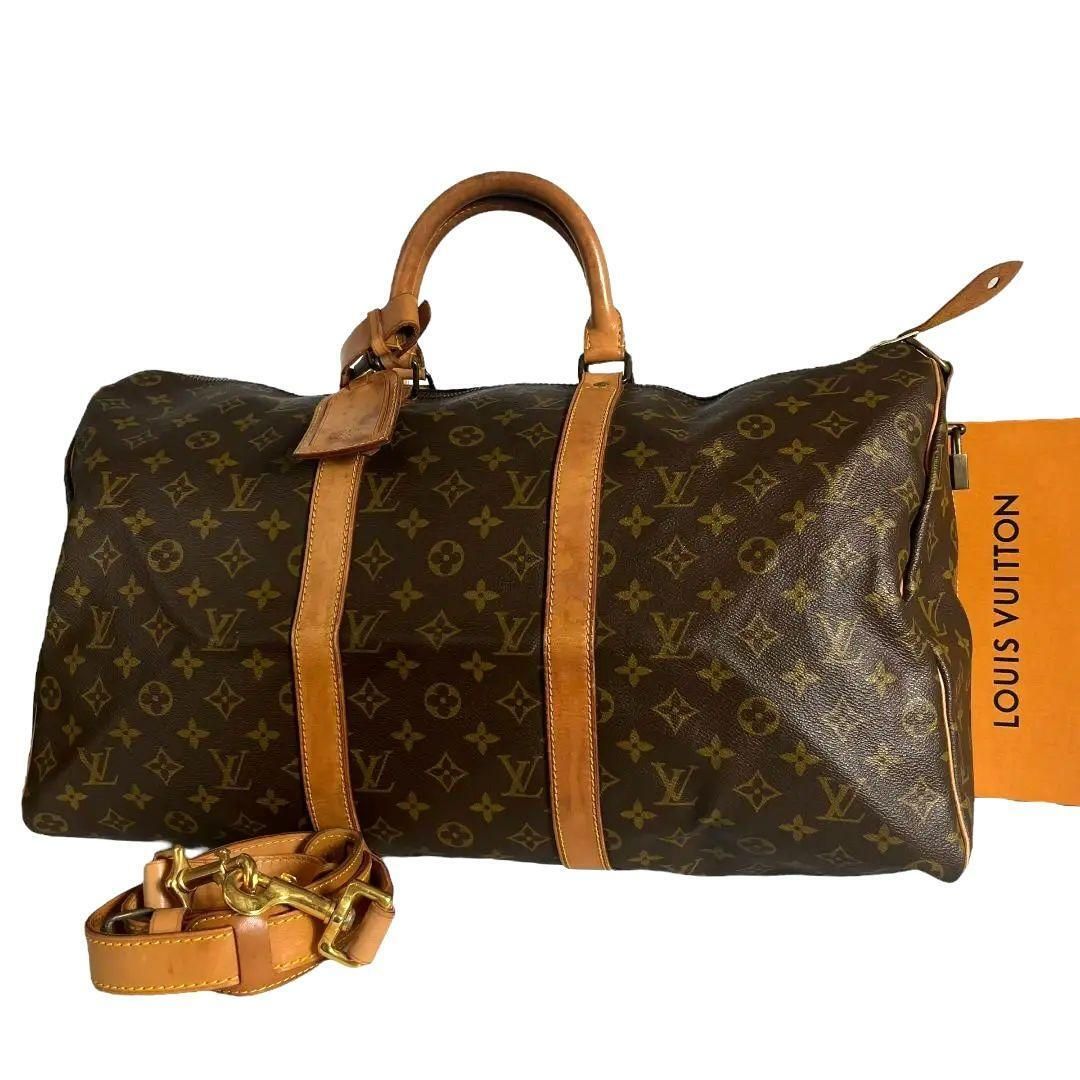 【鑑定済】ルイヴィトン　LOUIS VUITTON　モノグラム　キーポル バンドリエール50　ボストンバッグ　ブラウン　茶　美品　正規品
