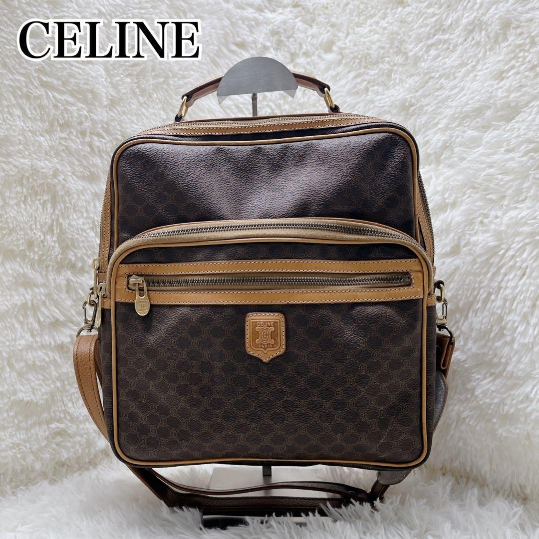 CELINE セリーヌ マカダム トラベルバッグ ボストンバッグ PVC レザー