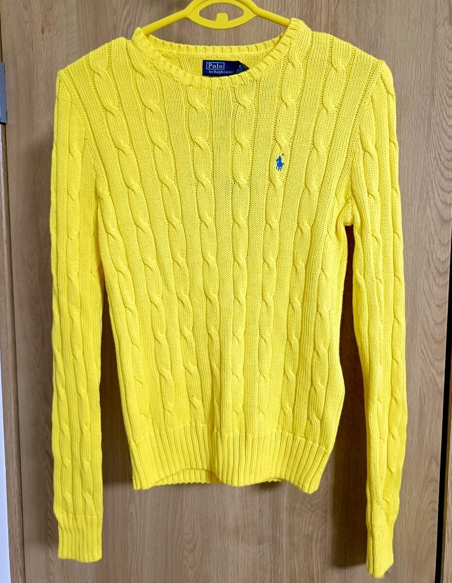 【新品】ポロラルフローレン ケーブルニット コットン クルーネック セーター Mサイズ RALPH LAUREN POLO イエロー