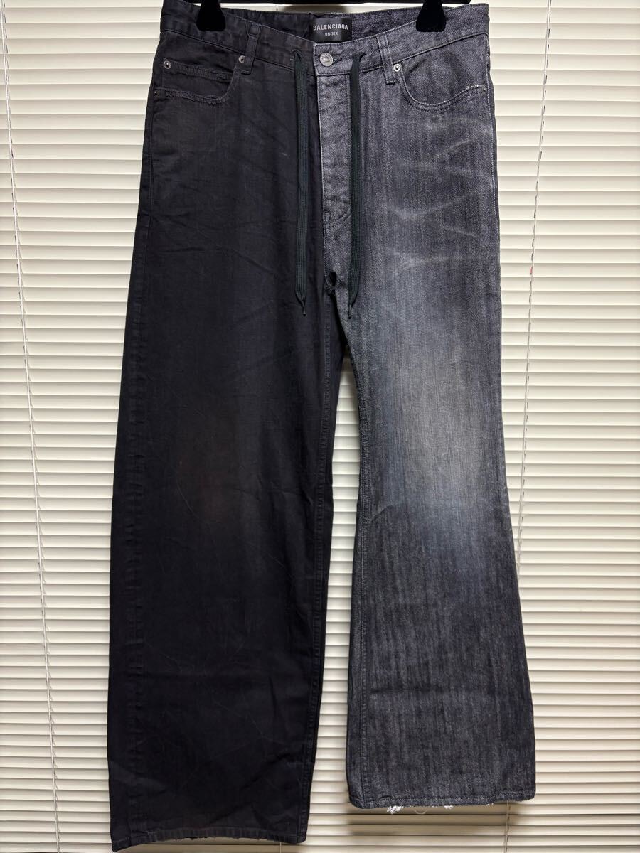 新品《 BALENCIAGA バレンシアガ 》Fifty-Fifty Pants M ブラック / jeans ジーンズ デニム バギー ワイド フレア ダメージ ユニセックス