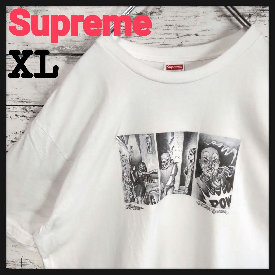 【希少サイズ】シュプリーム　カトゥーンセンターロゴTシャツ　XLサイズ　白 筆記体ロゴ