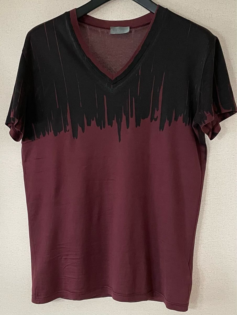 希少品★ディオールオム VネックTシャツ バーガンディxブラック 国内正規品