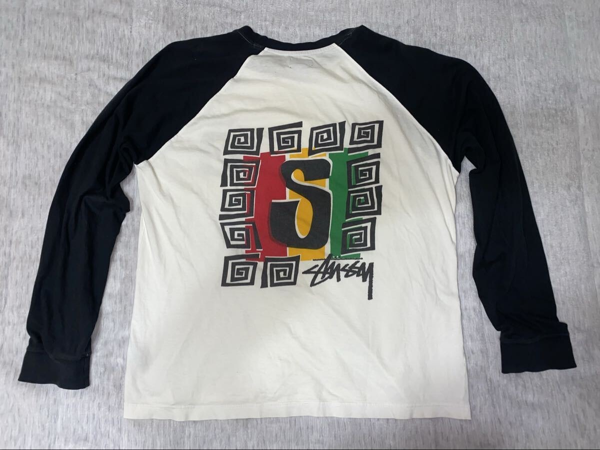 C (やや傷や汚れあり)】00s OLD STUSSY ラスタカラー ラグラン ロンt
