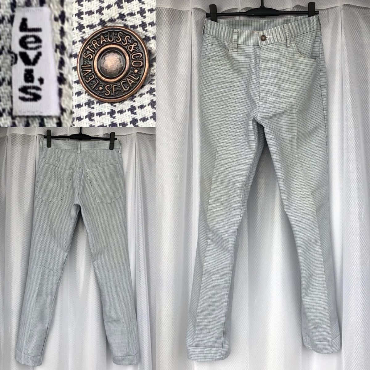 千鳥格子風★Levi's STA-PREST ホワイト系チェック柄パンツ★W約83cm スラックス ステイ・プレスト スタプレ ボトムス WHITE 白 リーバイス