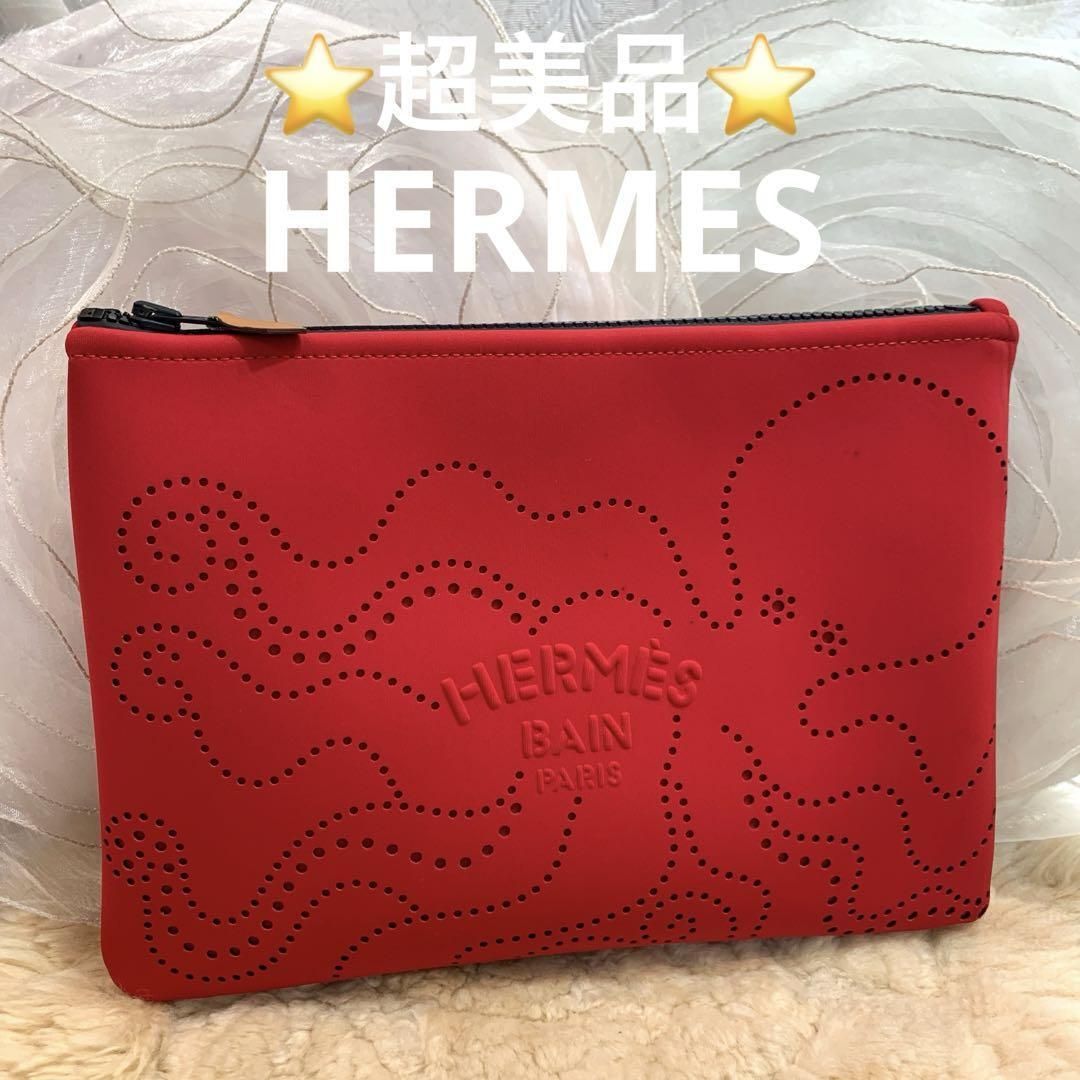 ☆超美品☆HERMES ネオバンMM クラッチバッグ ポーチ オクトパス レッド