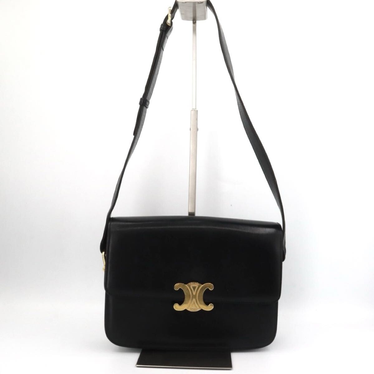 CELINE 美品　セリーヌ　カーフスキン　トリオンフ　ショルダーバッグ　ブラック