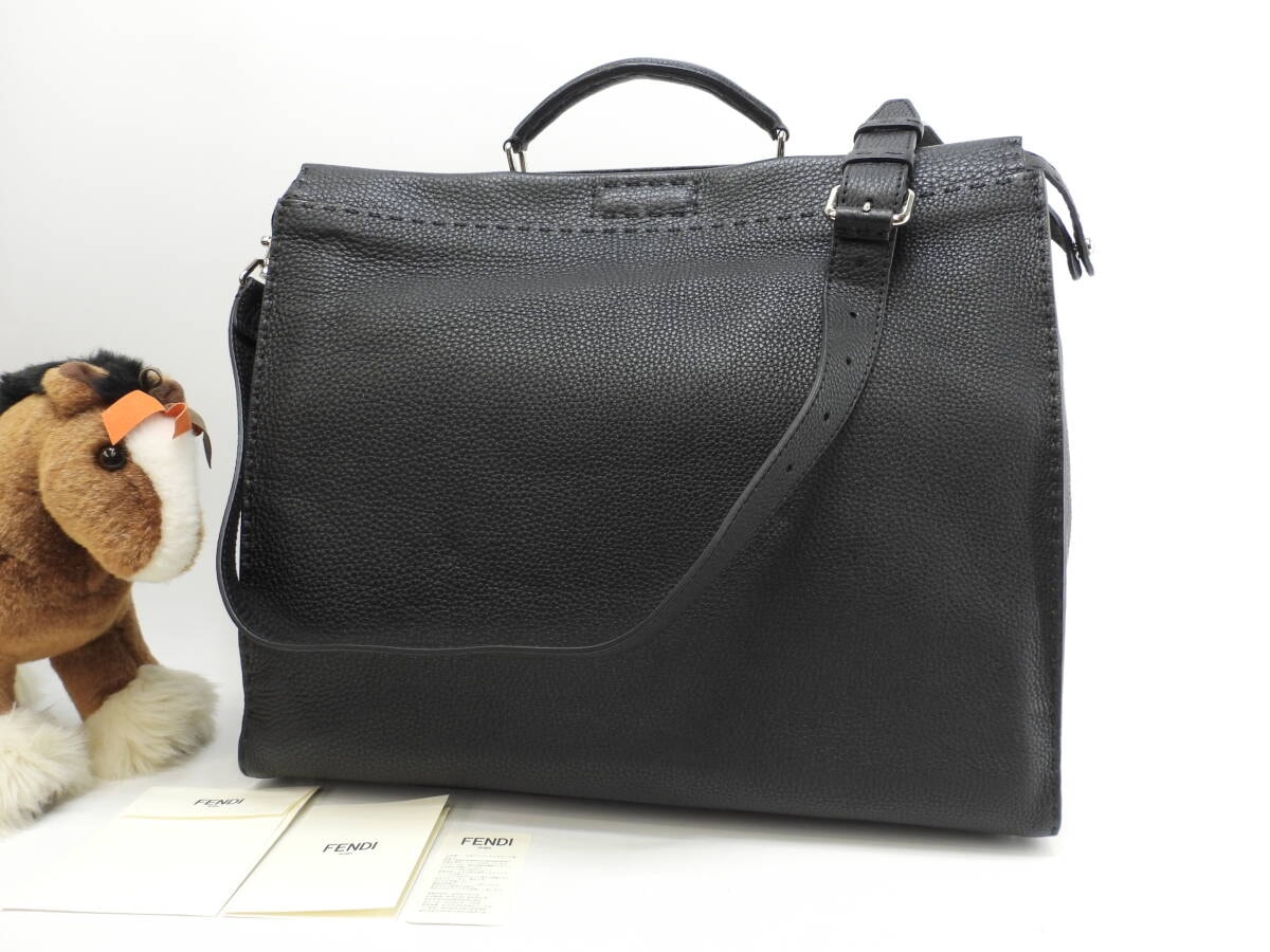 フェンディ ピーカブー大 セレリアレザー 黒 メンズハンドバッグ 両面トートバッグ 極美品@ 30