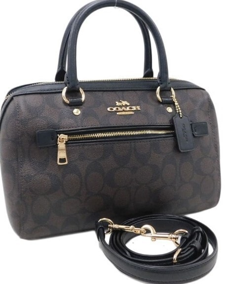 新品同様 コーチ 2wayバッグ F83607 ブラウン×ブラック系　シグネチャー 斜め掛け COACH