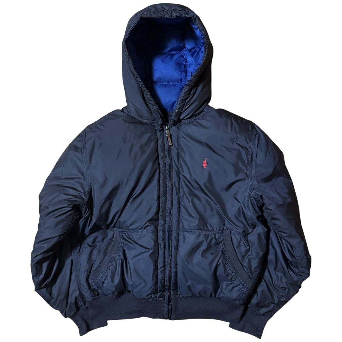 Polo by Ralph Lauren ラルフローレン 刺繍ロゴ 短丈 ダウンジャケット フーディー ブラック 肉厚 Lサイズ