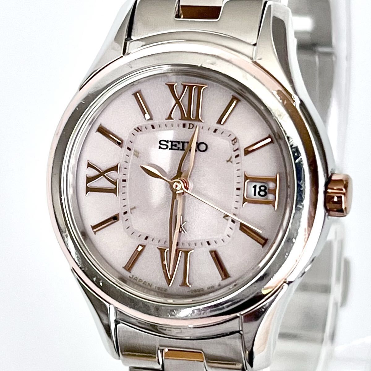 【稼働】磨き済み セイコー SEIKO ルキア LUKIA レディース 腕時計 電波ソーラー 美品 ピンク文字盤 ゴールド s2147