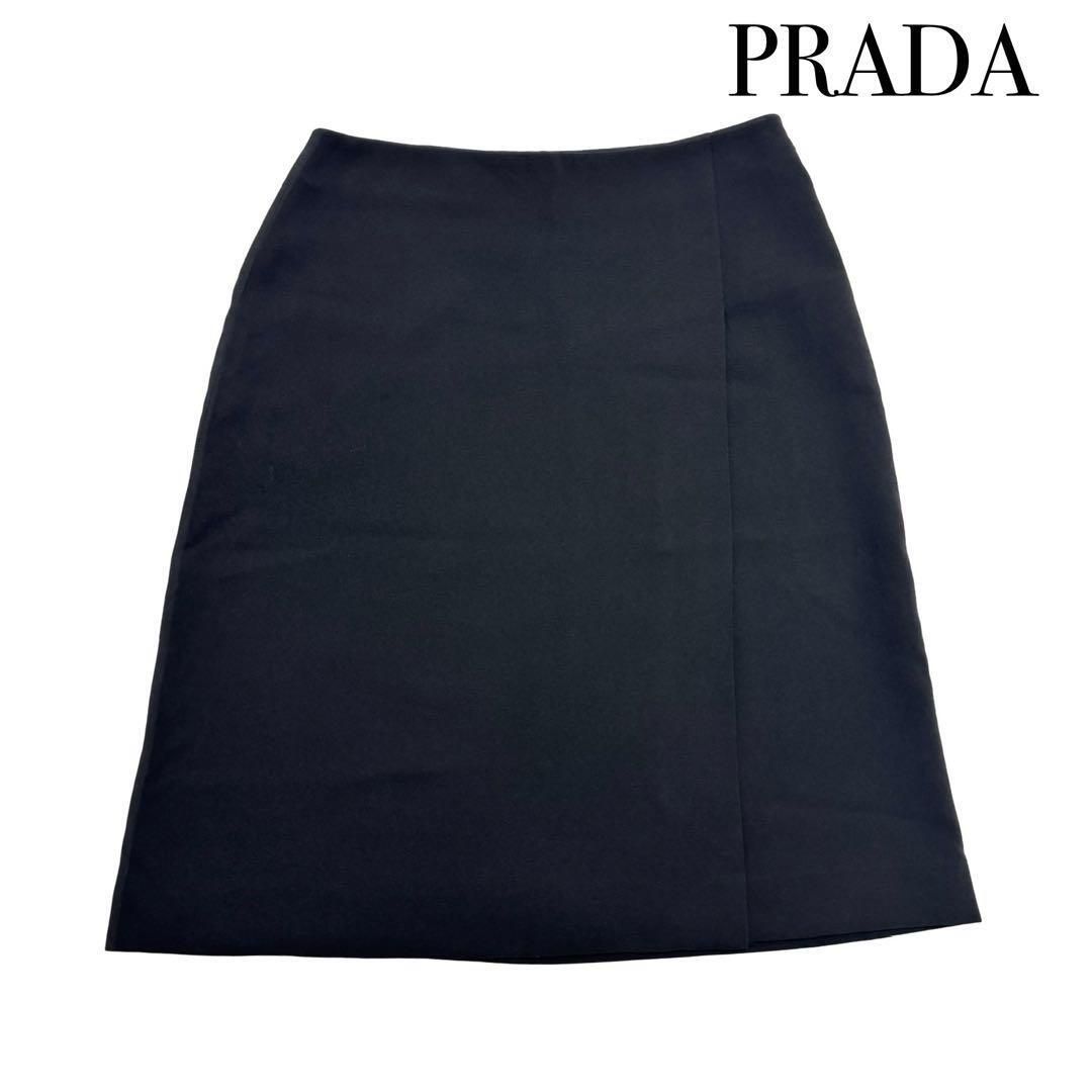 PRADA プラダ レーヨン ひざ丈 スカート ボトムス 表記36 S 洋服 レディース ブラック