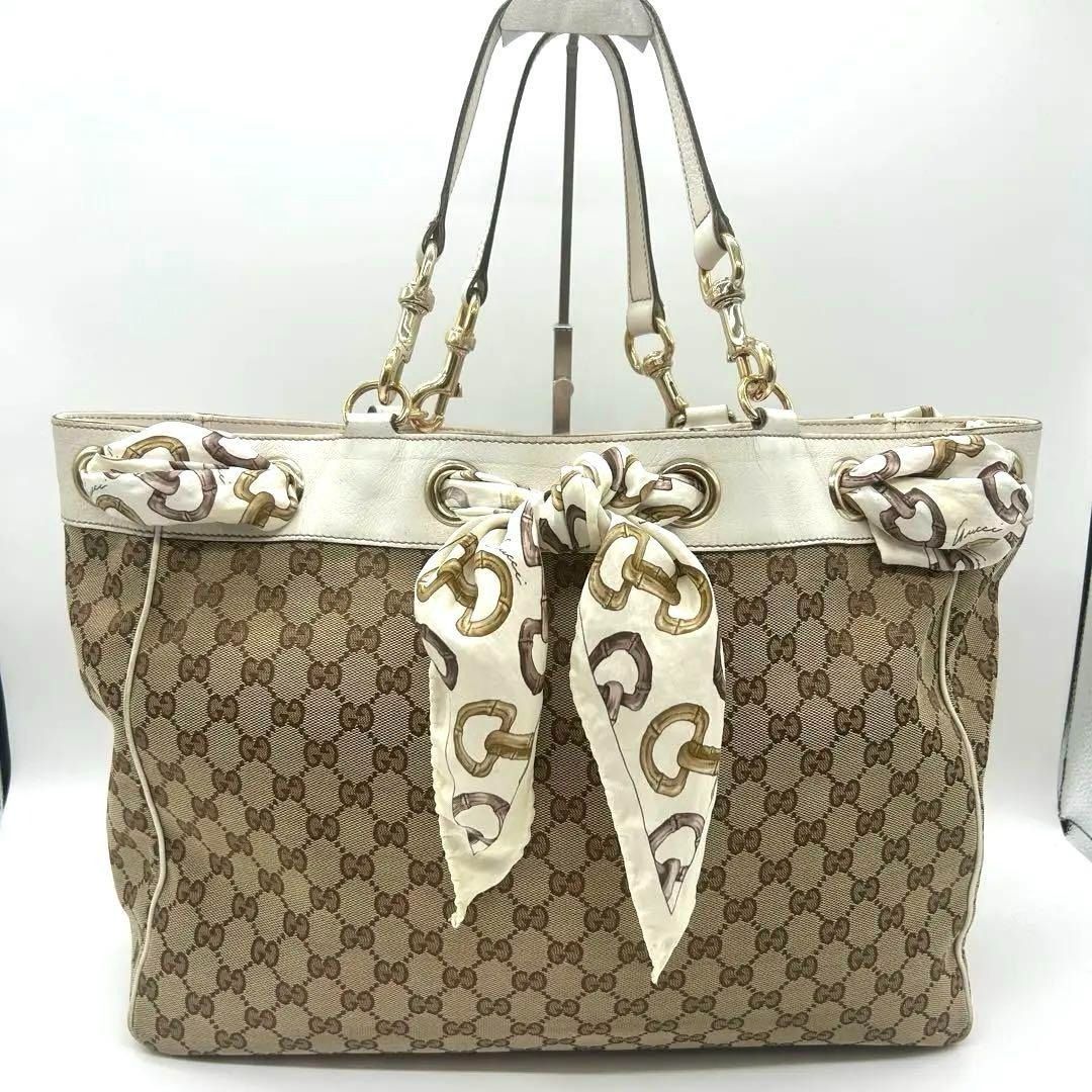 【GUCCI】グッチ トートバッグ GGキャンバス×レザー ポジターノ ホワイト