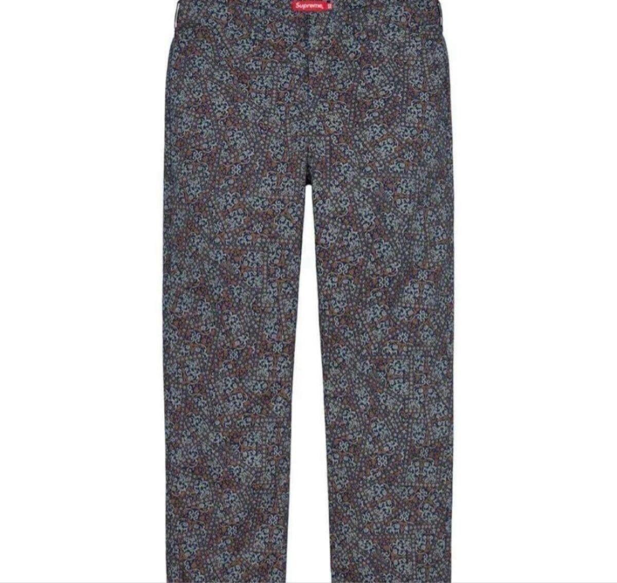 ★極美品★ シュプリーム ワークパンツ チノパン 34 総柄 Supreme Work Pant Navy Floral Cards 