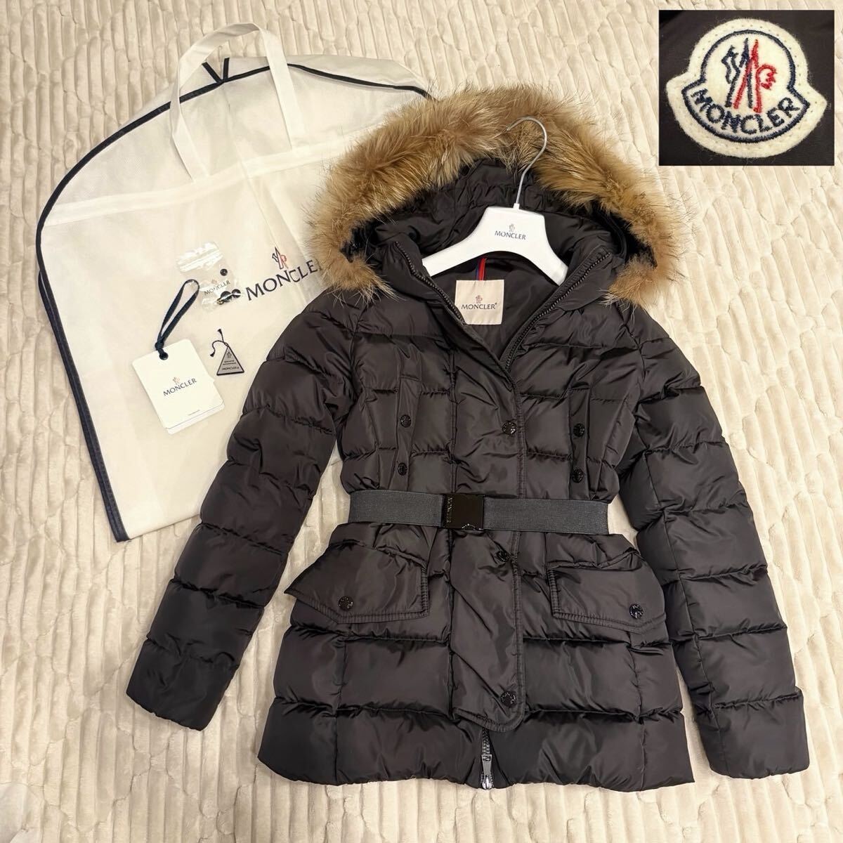 美品 MONCLER CLIO モンクレール クリオ ダウンコート ブラック サイズ00 リアルファー