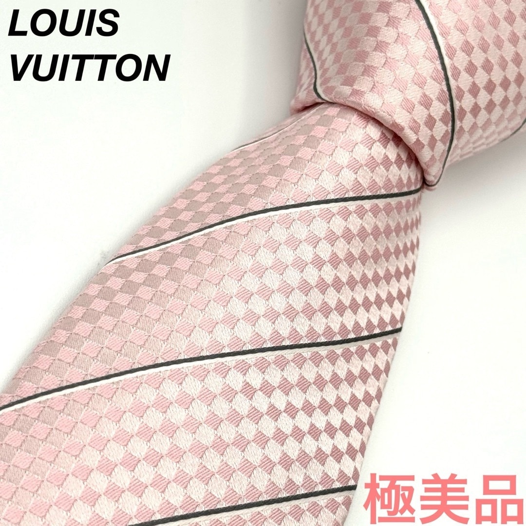 未使用に近い】ルイヴィトン マイクロダミエ ピンク ネクタイ