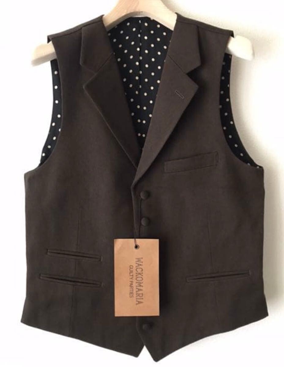 【新品】希少!ワコマリア 刺繍ベスト ジレ ウール ブラウン 茶 トップス