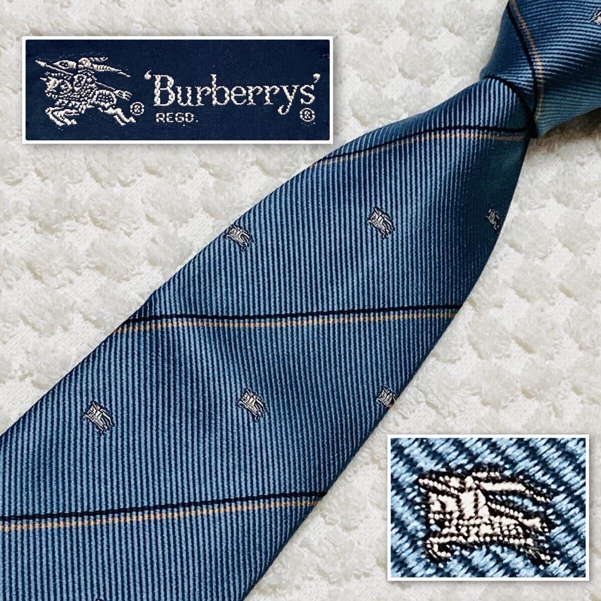 新品 未使用 バーバリー ネクタイ シルク ホースマーク ストライプ 紙タグ付属 美品】バーバリー BURBERRY ネクタイ シルク チェック ホースマーク