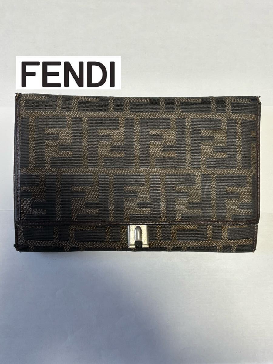 D (傷や汚れあり)】フェンディ FENDI ズッカ ラウンド長財布 財布