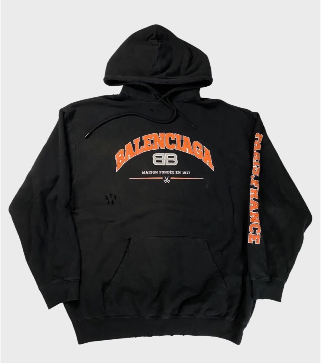 新品 BALENCIAGA バレンシアガ パーカーフーディ ダメージデザイン メンズ プルオーバー スウェット パーカー フーディー 黒