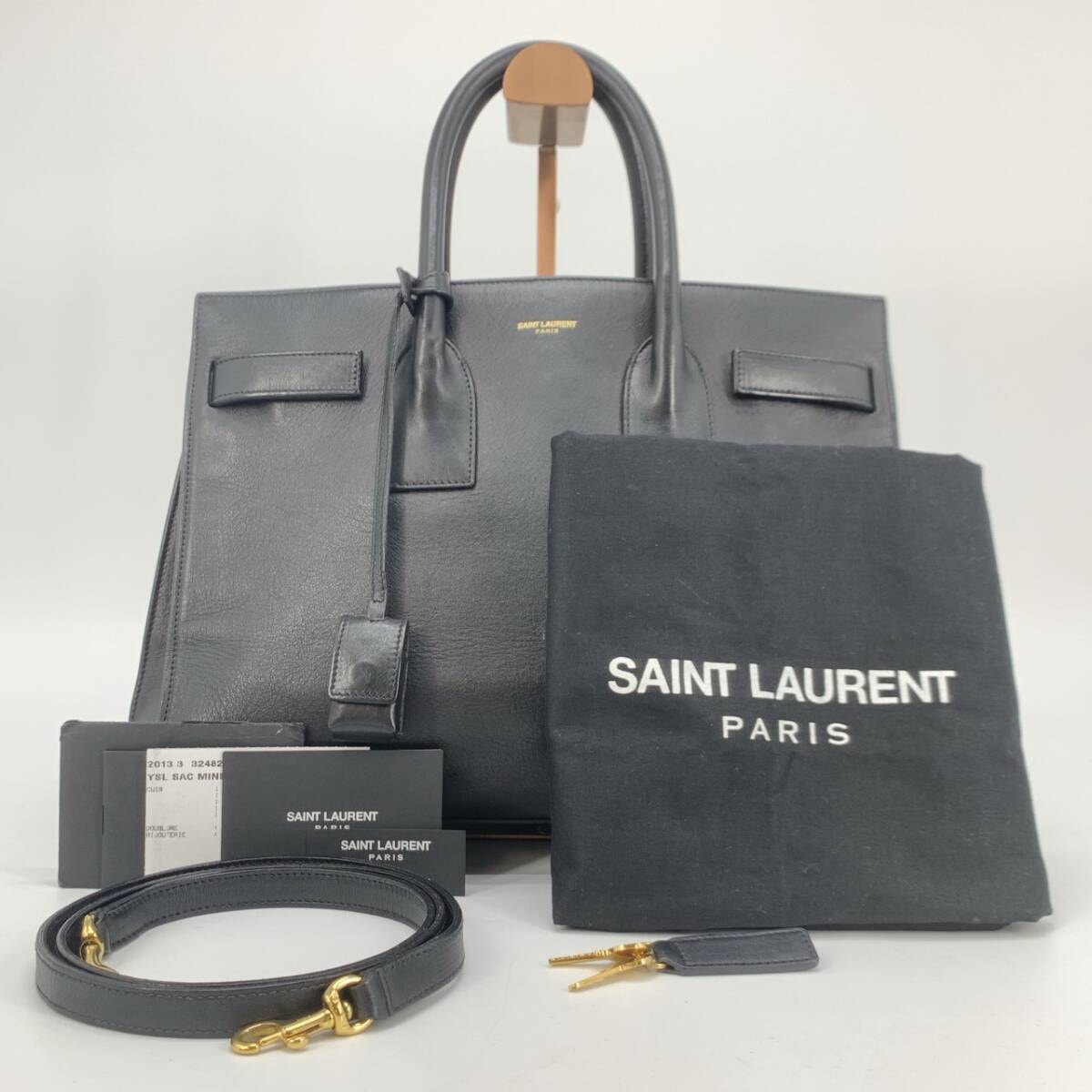 極美品 SAINT LAURENT PARIS サンローラン パリ YSL 2way サックド ジュール ショルダー ハンドバッグ シボ革 しぼレザー ブラック 黒