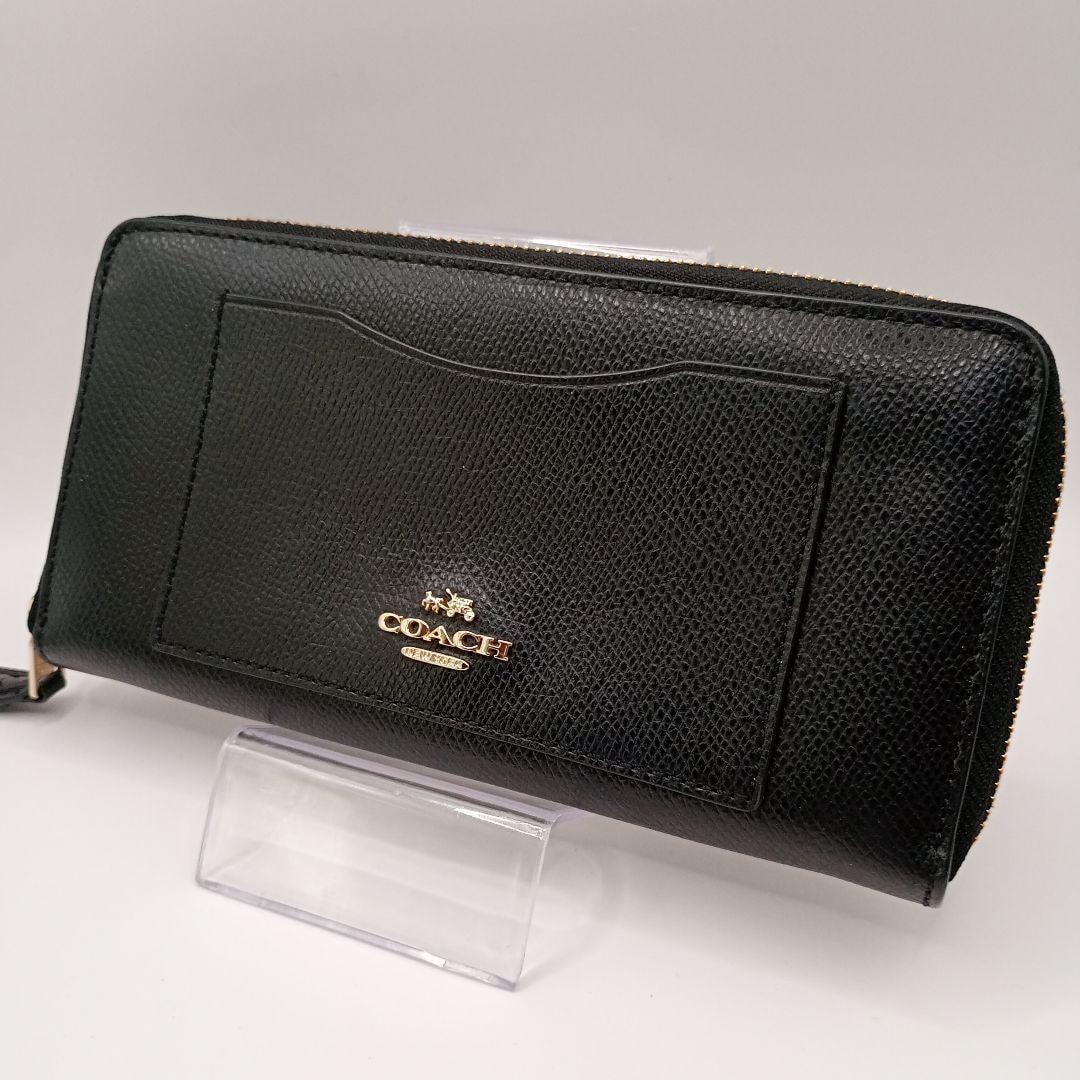 C (やや傷や汚れあり)】COACH コーチ レザー長財布 ブラック ラウンド