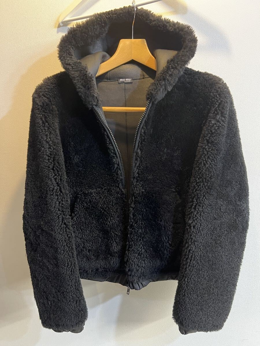 miumiu shirring mouton jacket men's archiveミュウミュウ　ムートン　ボア　ジャケット　ブルゾン　メンズ　アーカイブ　48 黒 ブラック