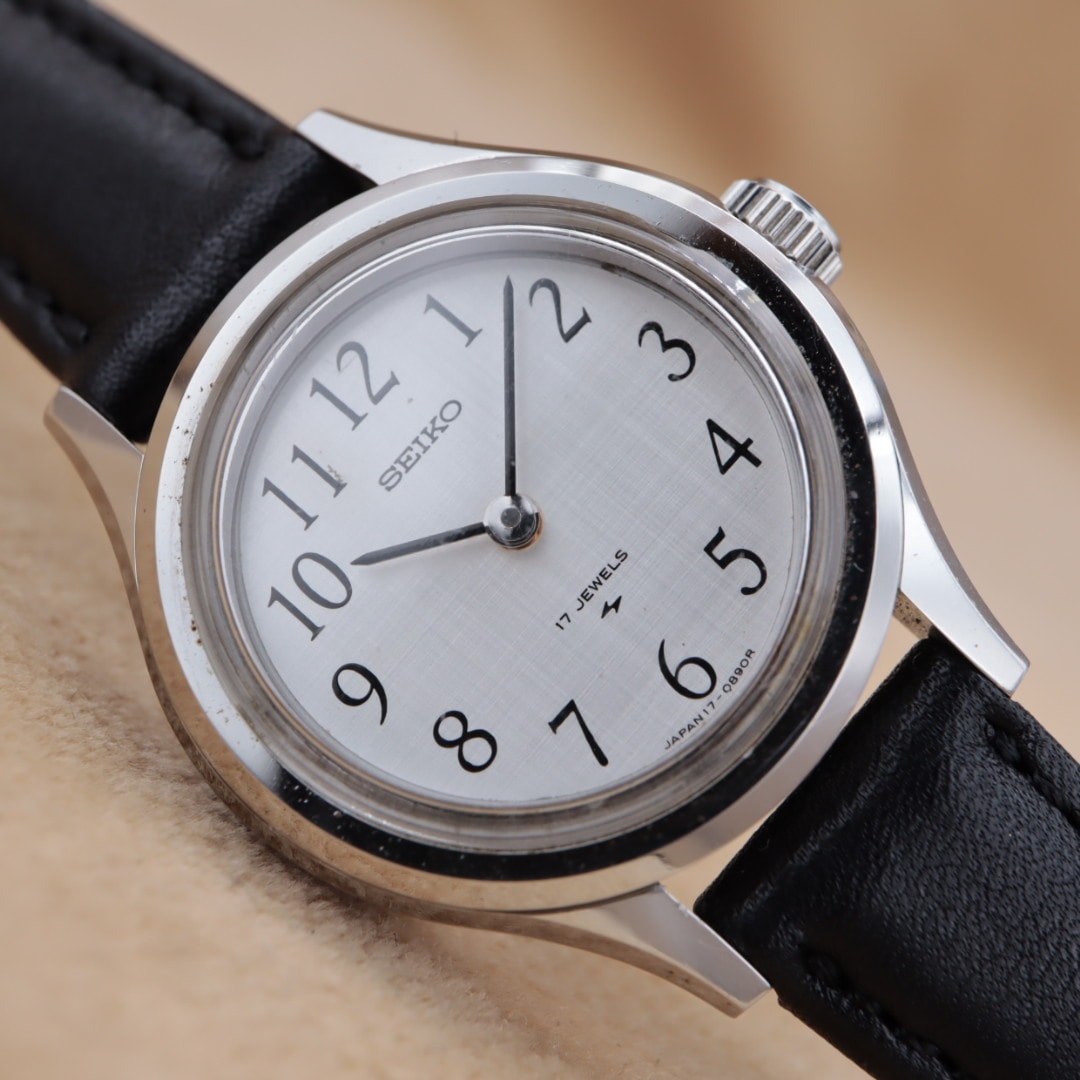 【点検済】SEIKO 17-0630 セイコー ヴィンテージ 手巻き アラビアインデックス シルバー SS ステンレススチール レザー ベルト交換済 CH46