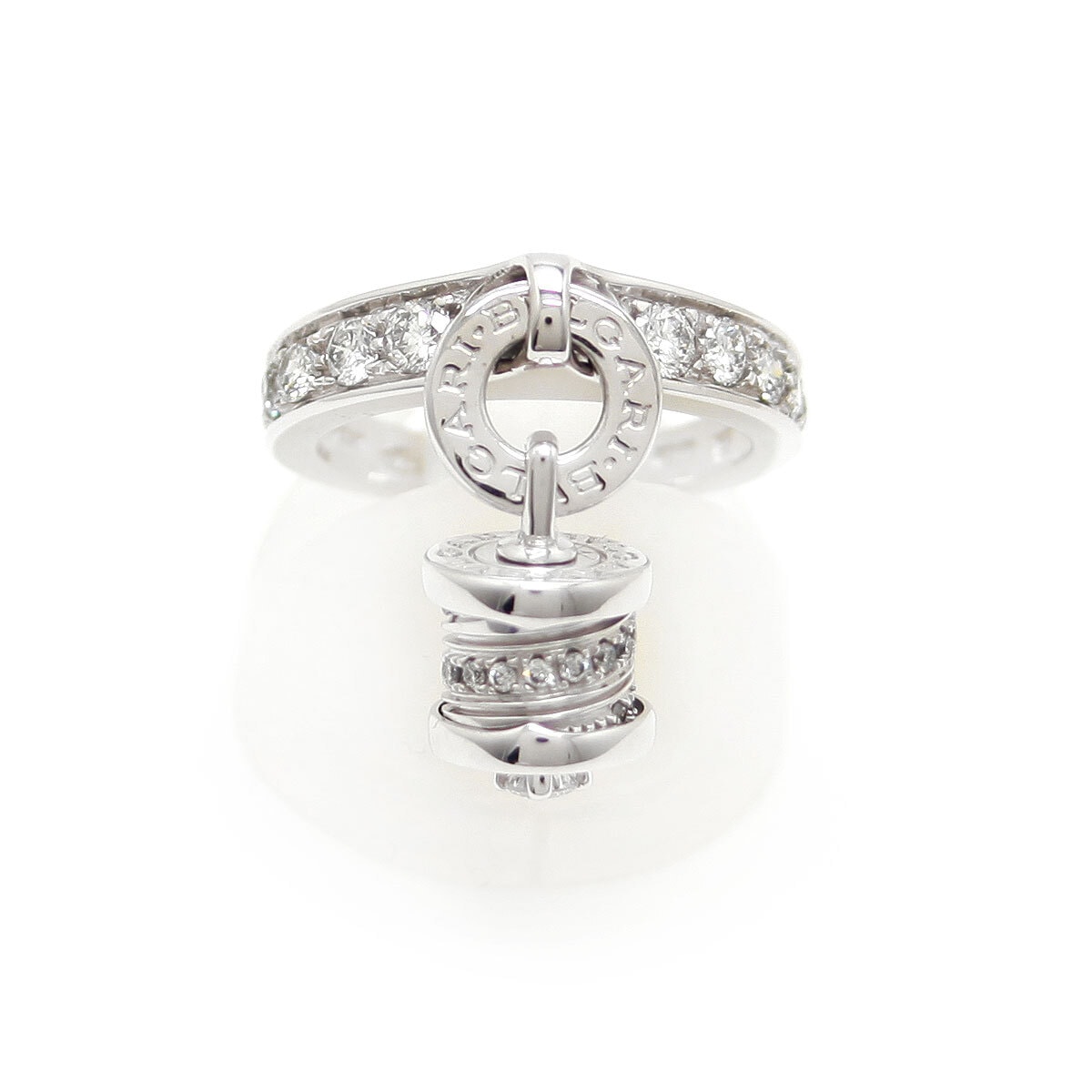 中古美品 新品仕上げ済 BVLGARI ブルガリ 指輪 K18WG ビー・ゼロワン エレメントリング ダイヤモンド 8号 ジュエリー ホワイトゴールド