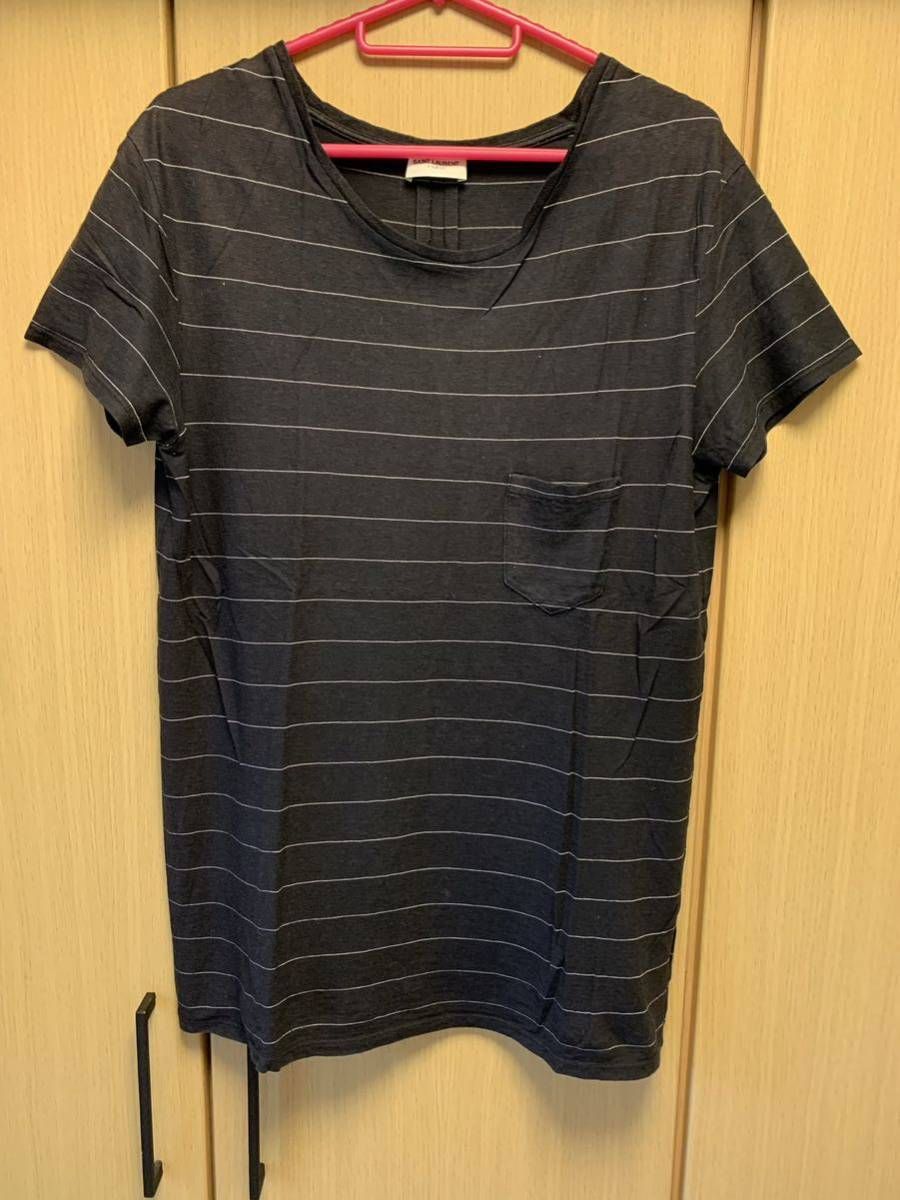 国内正規 14SS SAINT LAURENT PARIS サンローラン パリ ボーダー Ｔシャツ 黒×白 XS