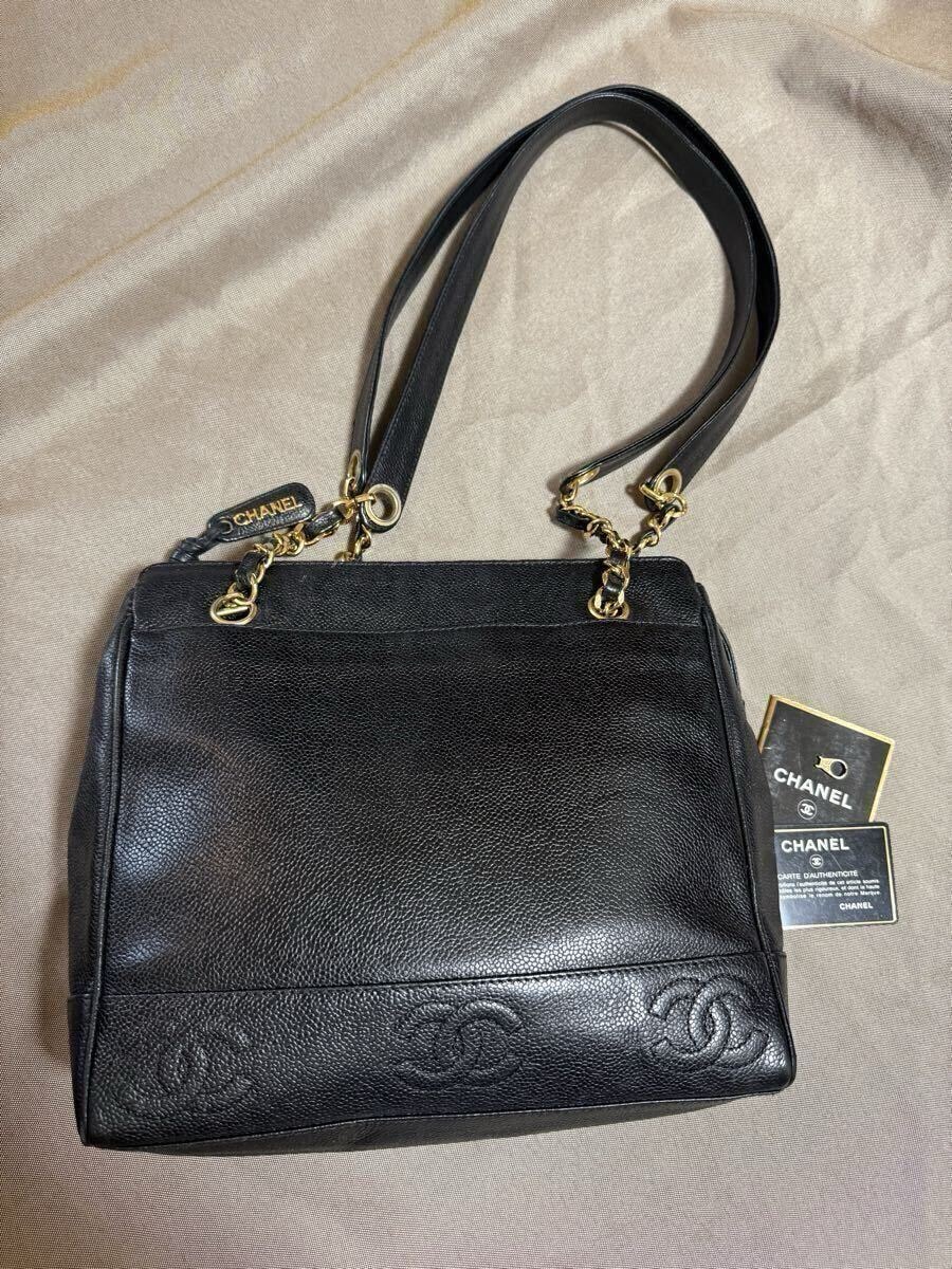 CHANEL シャネル トリプルココ トートバッグ ショルダーバッグ カーフ 中古 ギャランティカード シリアルシール　ブティックシール　冊子