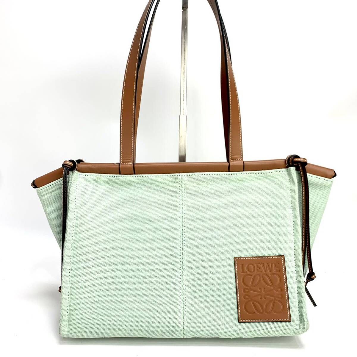 LOEWEロエベキャンパスレザーハンドルバッグトートバッグ LOEWE(ロエベ) 2WAYレザー×キャンバスショルダーバッグ 061847