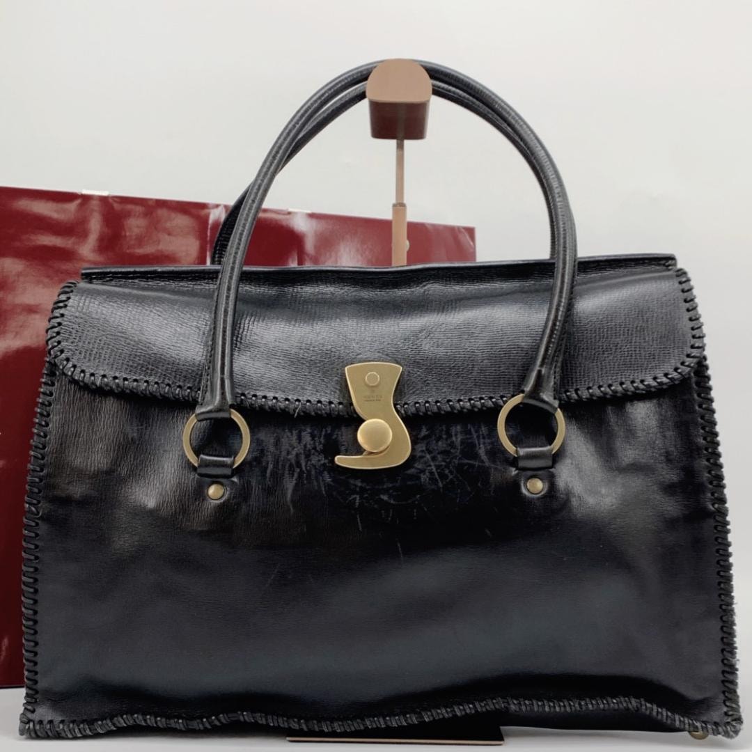 GUCCI グッチ ビジネス トート ハンドバッグ ブリーフケース ゴールド金具 レザー 本革 ブラック 黒 A4収納可能 106232 レディース メンズ