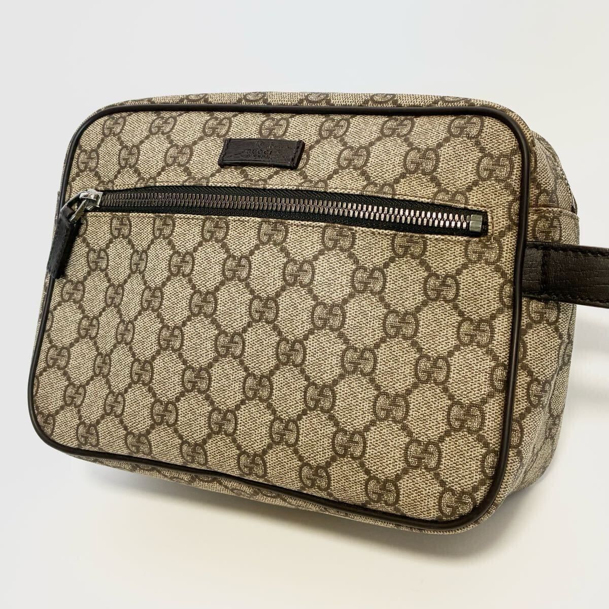 ★GUCCI グッチ GGスプリーム セカンドバッグ クラッチバッグ ベージュ系 ダークブラウン メンズ 男性【鑑定済み 本物保証】