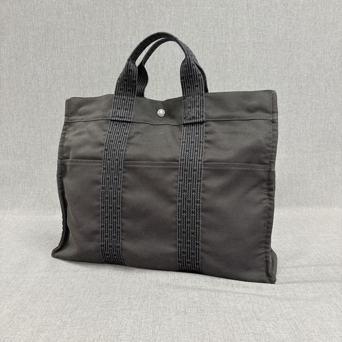 HERMES エルメス エールラインMM トートバッグ ハンドバッグ キャンバス グレー