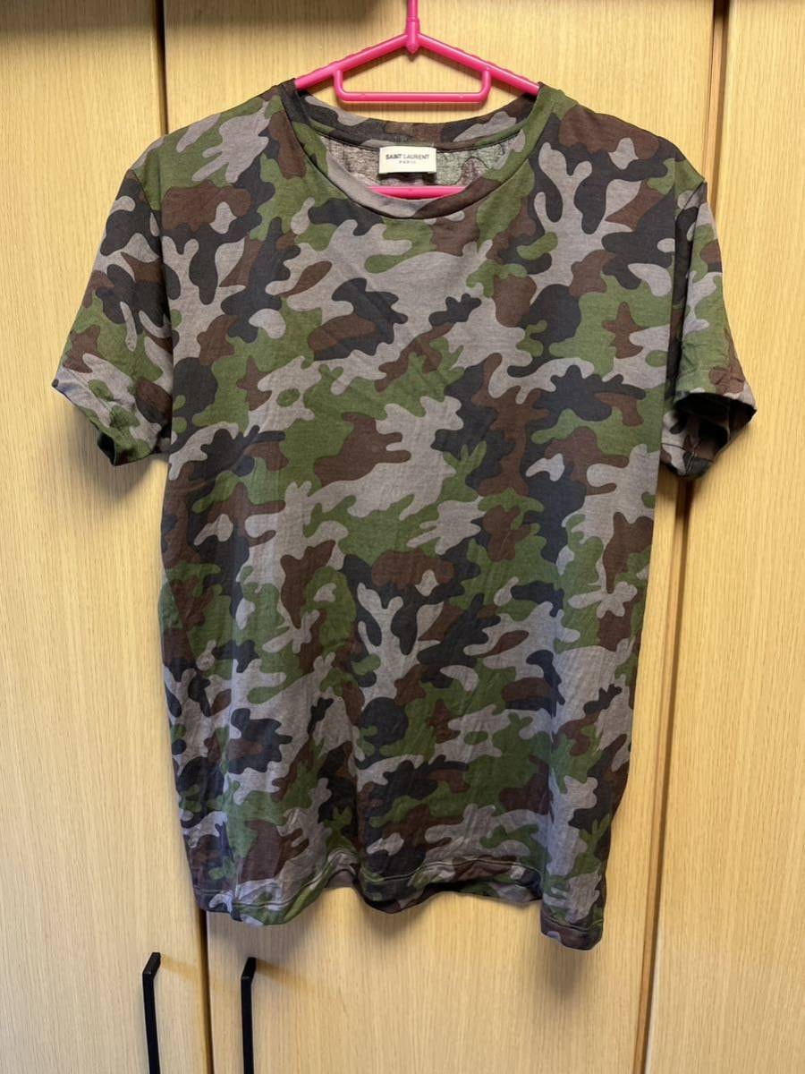 正規 15SS SAINT LAURENT PARIS サンローラン パリ Hedi Slimane エディ期 カモフラージュ カモフラ 迷彩 Tシャツ S 379544 Y2KL1