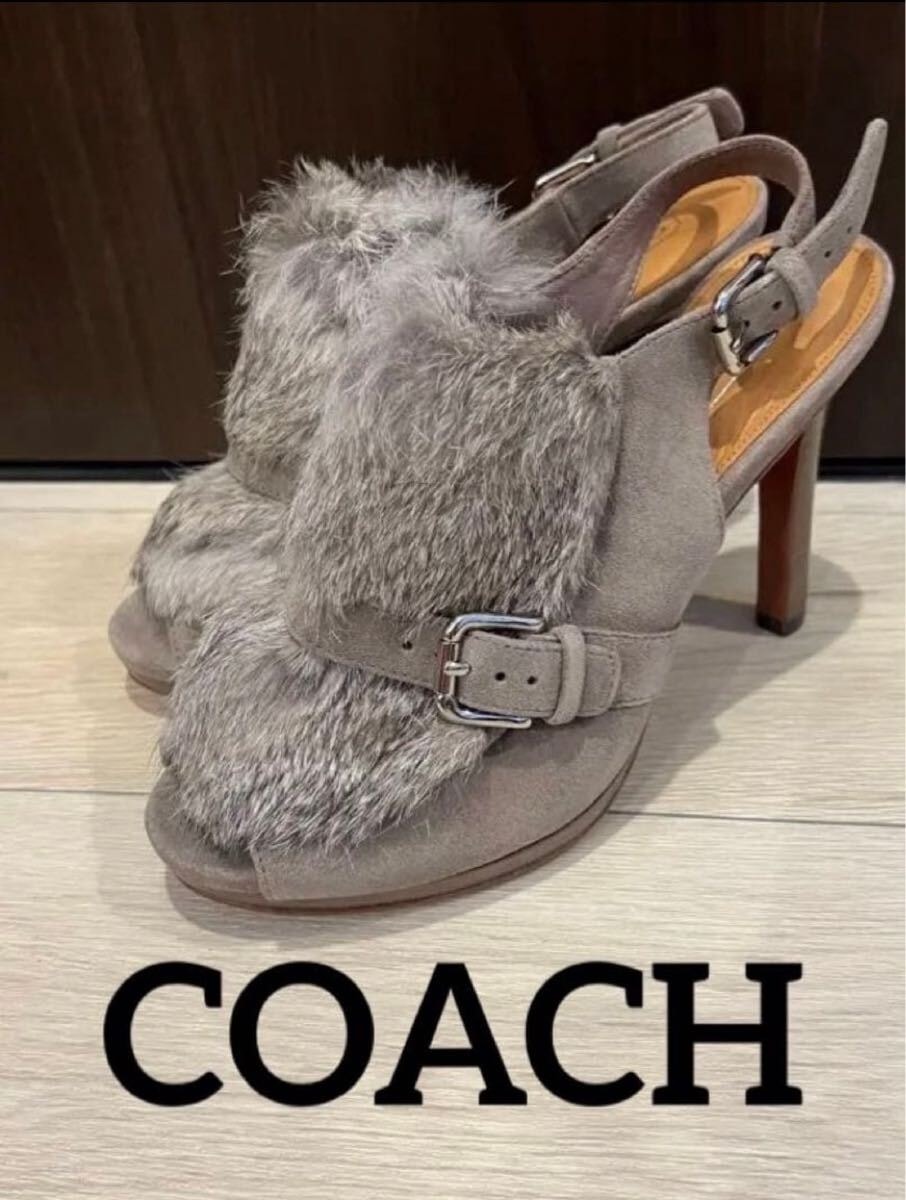COACH ファーサンダル ブーツ コーチ ミュール シューズ ヒール グレー