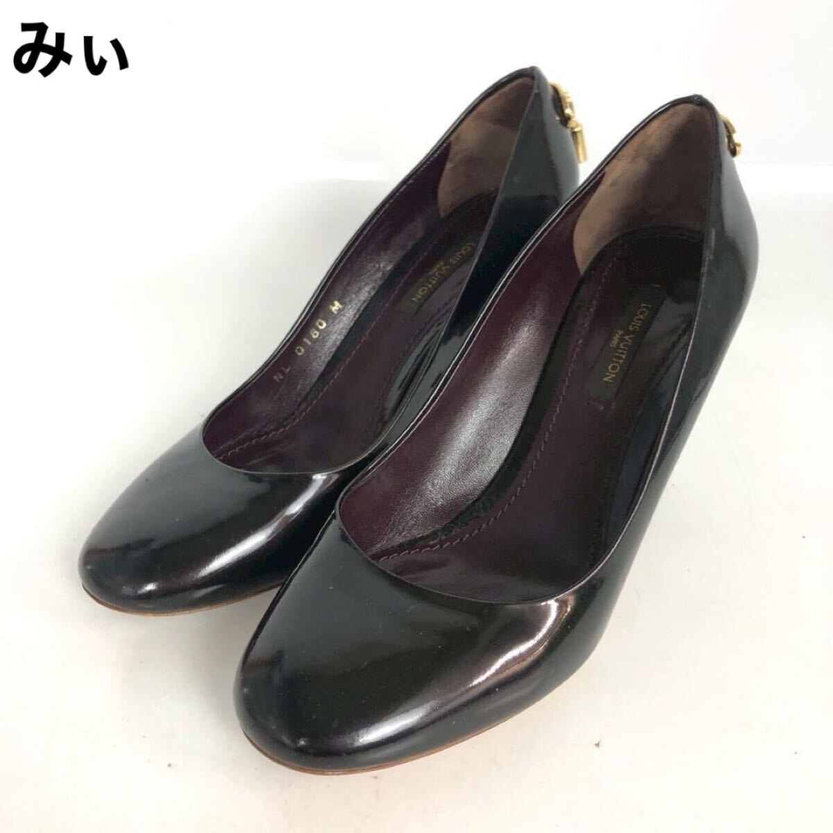 LOUIS VUITTON ルイヴィトン パテントレザー パンプス ヒール 靴 ブラック 23cm レディース ブランド 黒 エナメル ロゴ 冠婚葬祭 ビジネス