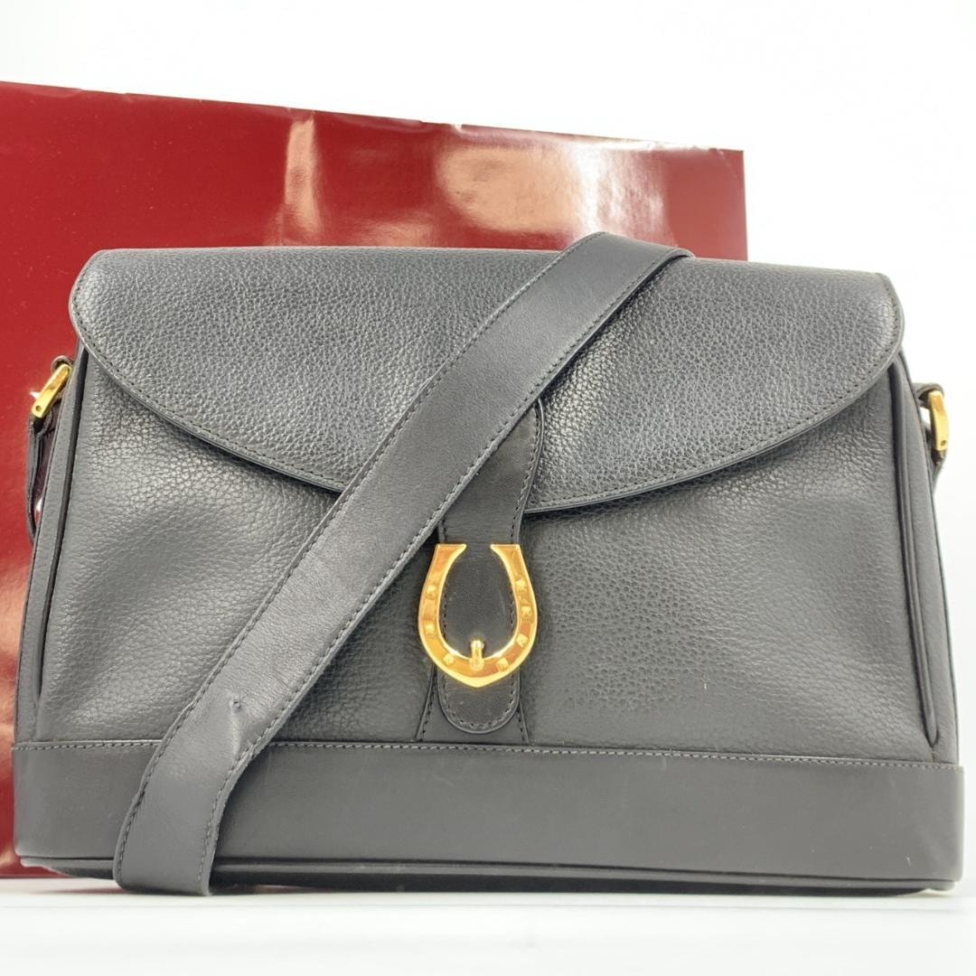 美品 OLD GUCCI オールドグッチ ショルダーバッグ クロスボディ 肩掛け 斜め掛け ホースシュー ホースビット 金具 レザー 本革 ブラック 黒