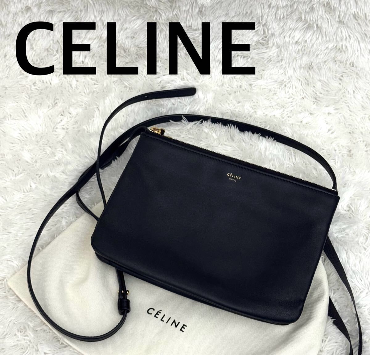 CELINE セリーヌ トリオ ショルダーバッグ ブラック フィービー スモール 黒 ゴールド金具