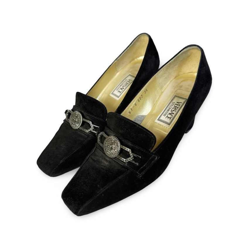 GIANNI VERSACE ジャンニ ヴェルサーチ ヴェルサーチェ サンバースト スエード ローファー ブラック size 35 レディース