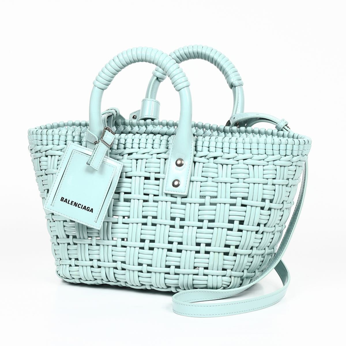 BALENCIAGA ハンドバッグ グリーン 編み込み バレンシアガ ショルダーバッグ 2way トートバッグ