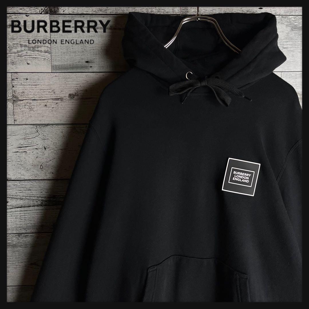 【希少デザイン】バーバリー☆ ラバーロゴ入り スウェットパーカー ブラック