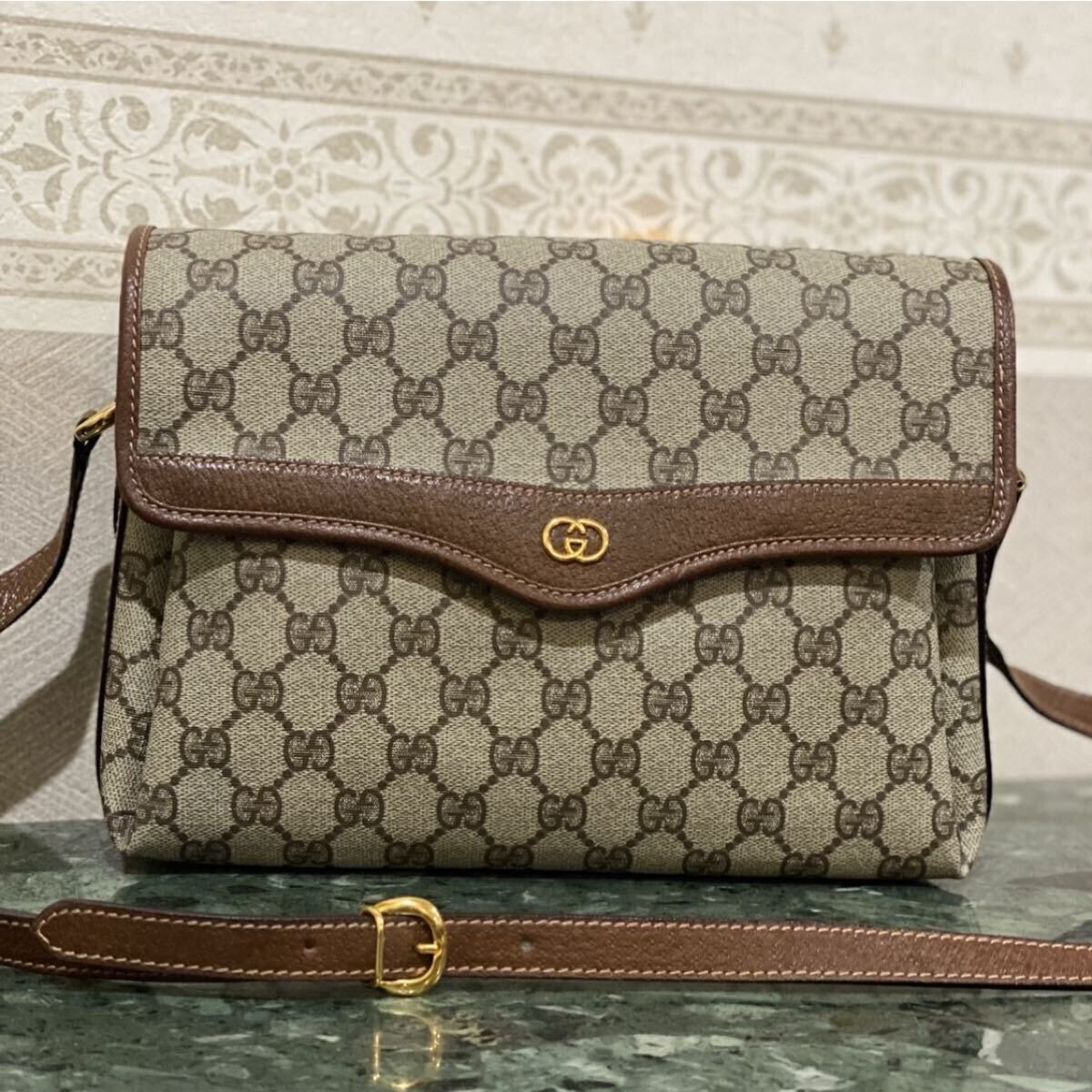 未使用 希少モデル OLD GUCCI リゲイトライン ショルダーバッグ GGスプリーム PVCレザー×ピグスキン オールドグッチ VINTAGE 斜め掛け