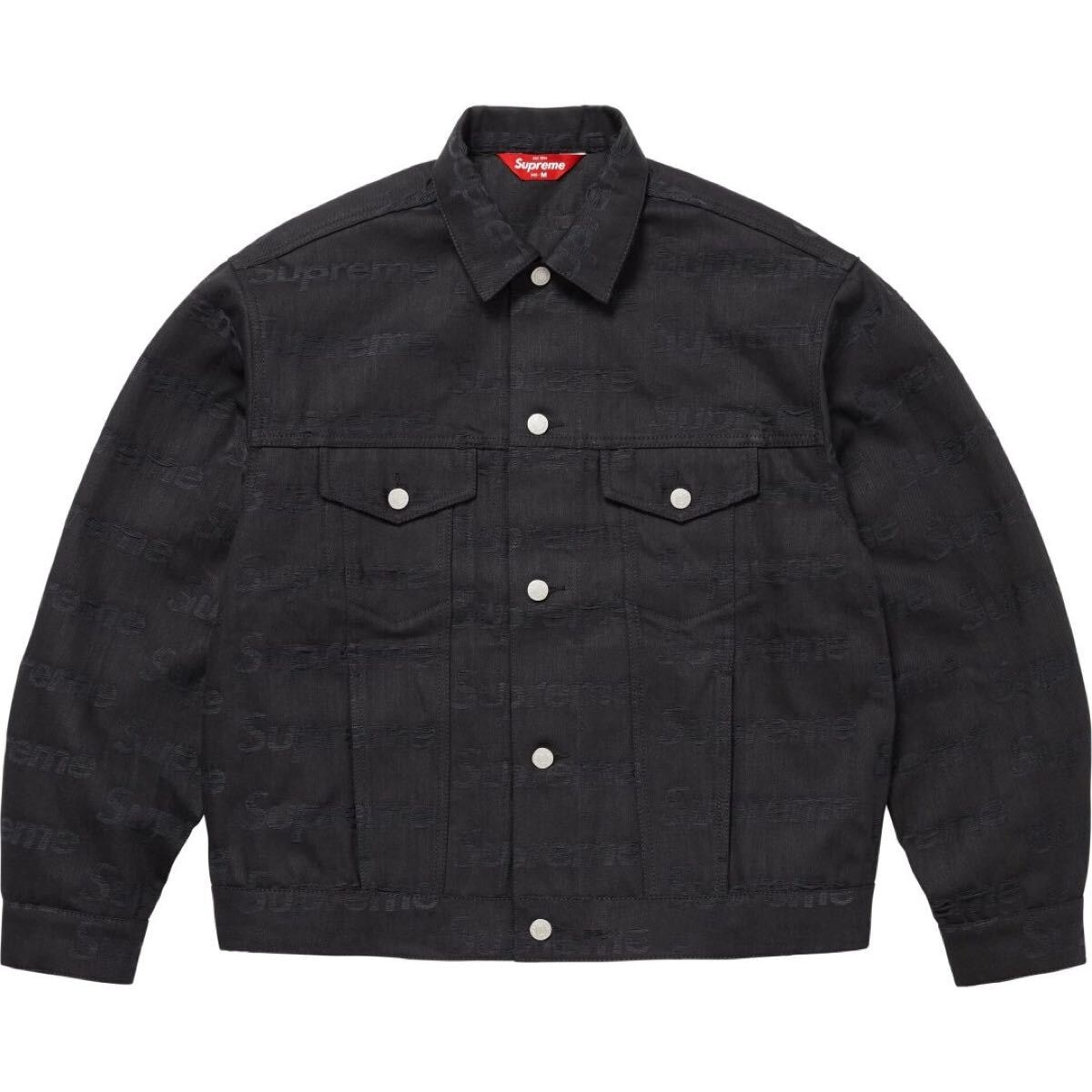 新品未使用 supreme 25FW Jacquard Logos Denim Trucker Jacket Black Medium デニム トラッカー ジャケット シュプリーム logo ロゴ