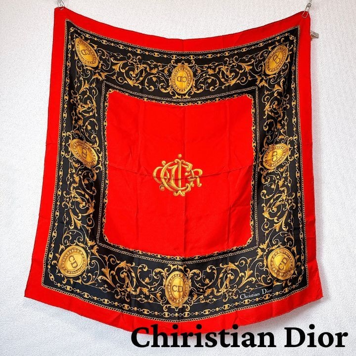 ChristianDior クリスチャンディオール シルク 総柄 大判 スカーフ