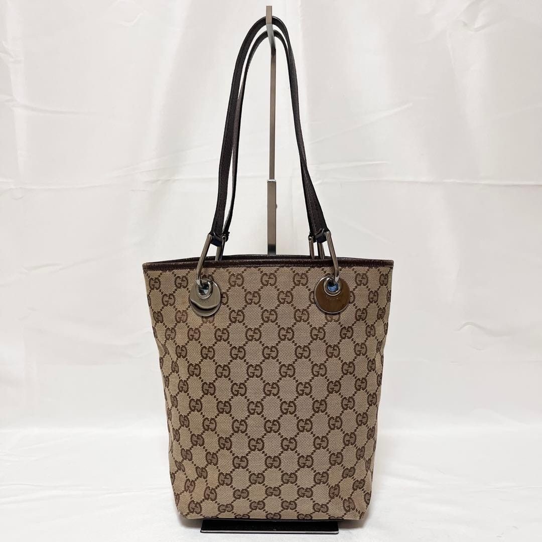 GUCCI グッチ バケツ トートバッグ GGキャンバス レザー ベージュ ブラウン 120840