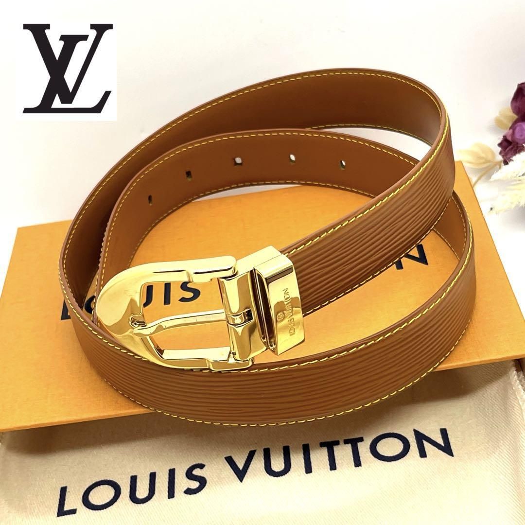 【極美品】LOUIS VUITTON ルイヴィトン エピ ベルト サンチュール クラシック キャメル ゴールド 85/34 メンズ 紙袋付き