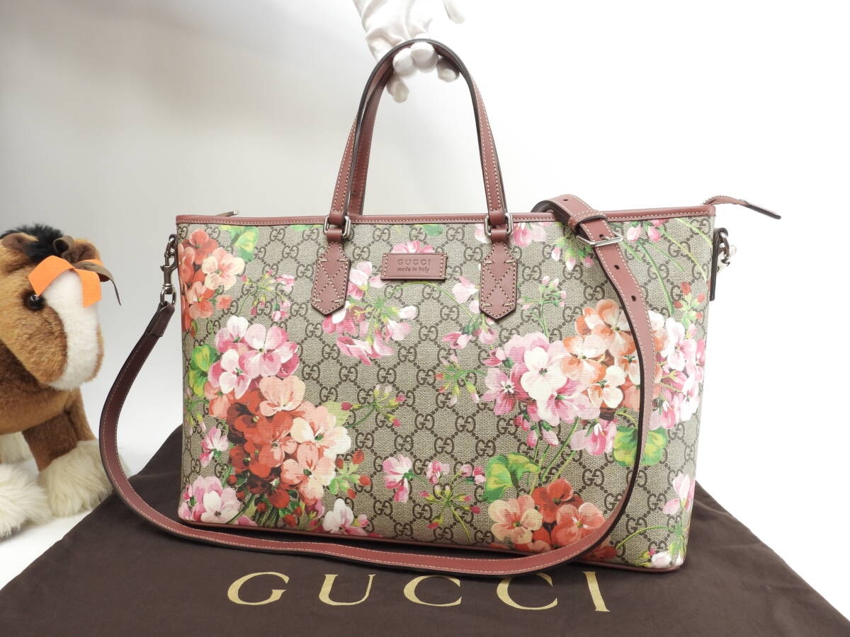 グッチ s付トートバッグ ブルームス ソフトGGグレー花 ハンドバッグ 極美品@ 5