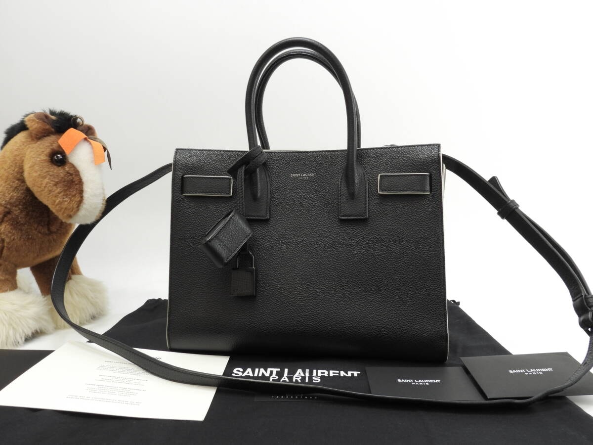サンローラン サックドジュールベイビー YSL レザー黒白 s付ハンドバッグ 極美品@ 88