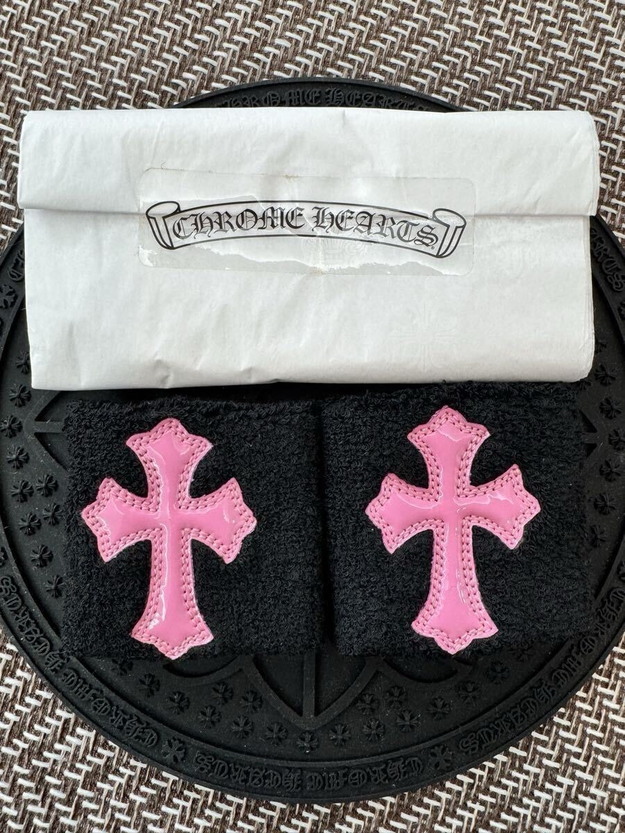 クロムハーツ CHROME HEARTS クロスパッチ　新品未使用　リストバンド　黒×ピンク